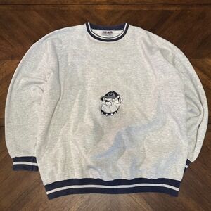 Vtg GeorgeTow Bulldog‎ Graphic Crewneck Sweatshirt XX Large Gray Navy Trim |S1
